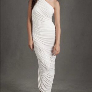Norma Kamali Diana White One-Shoulder Ruched Midi